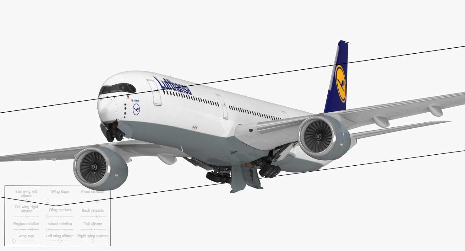 3D Airbus A350 1000 Lufthansa Rigged model