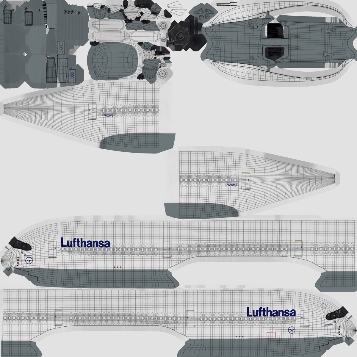 3D Airbus A350 1000 Lufthansa Rigged model