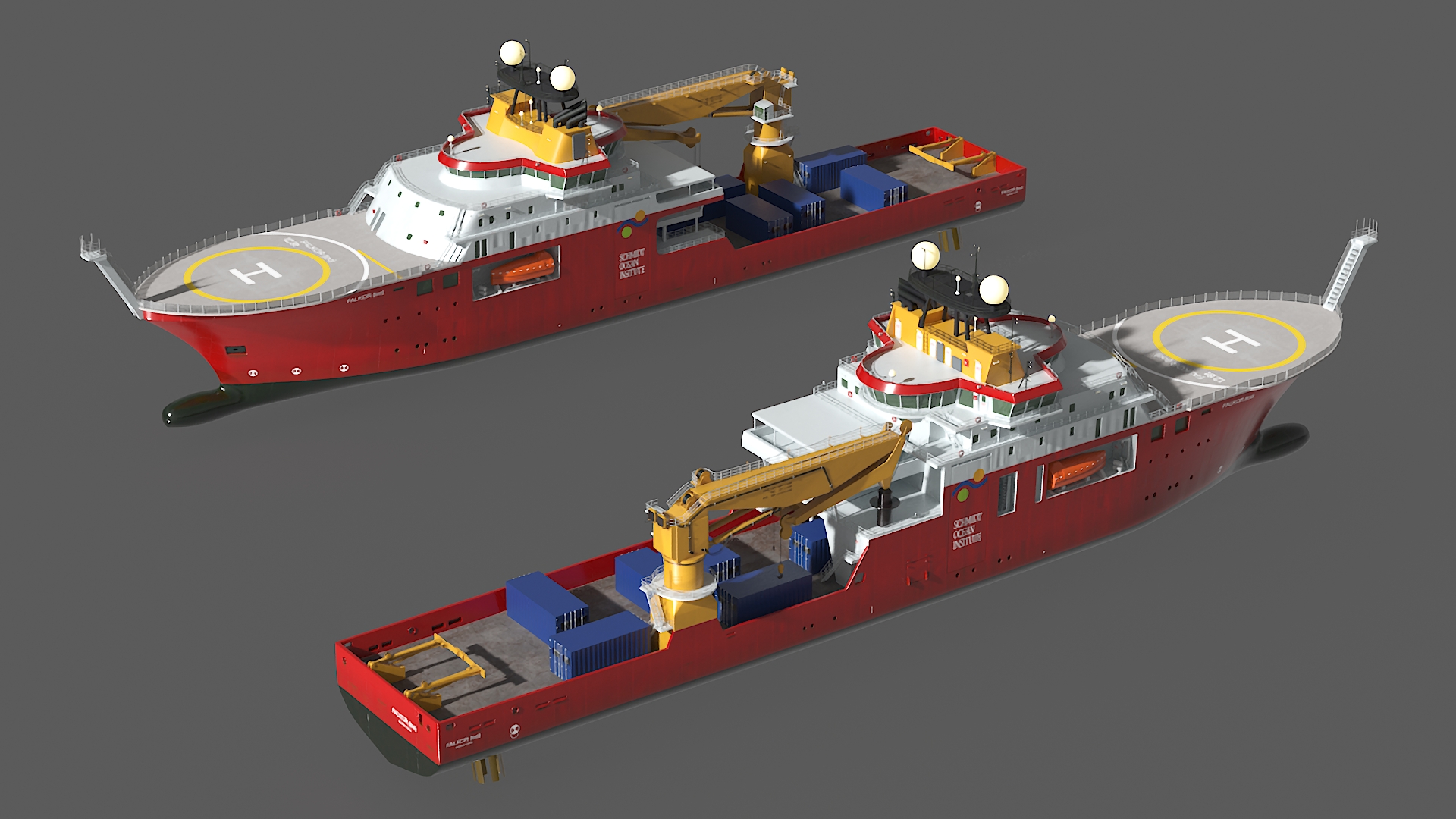 3D model Research Vessel FALKOR with Helipad