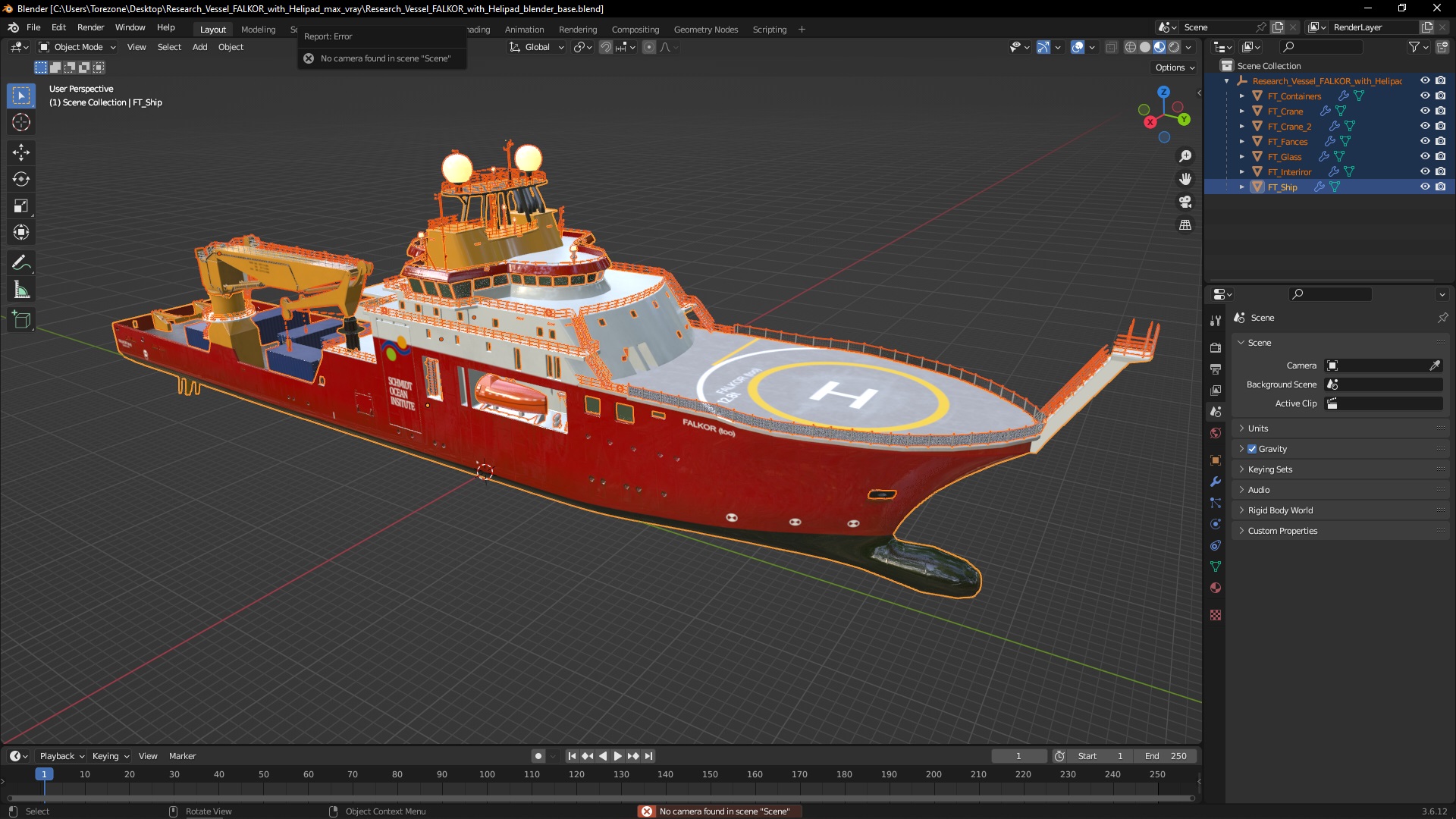 3D model Research Vessel FALKOR with Helipad