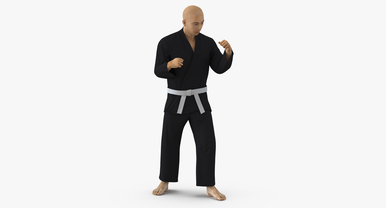 3D Japanese Karate Fighter Black Suit Rigged