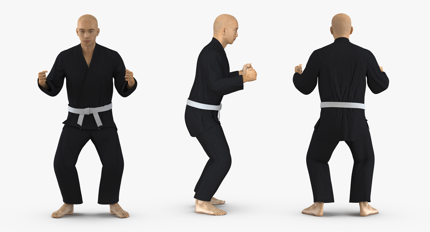 3D Japanese Karate Fighter Black Suit Rigged