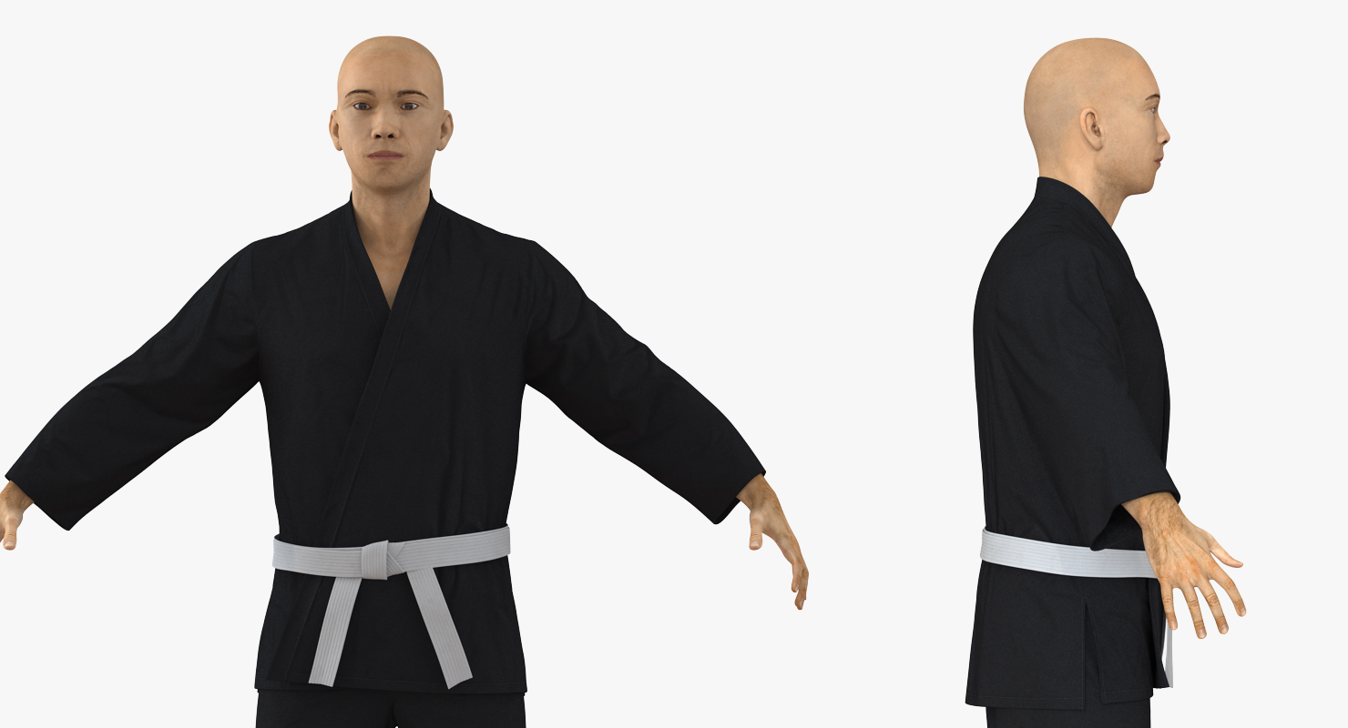 3D Japanese Karate Fighter Black Suit Rigged