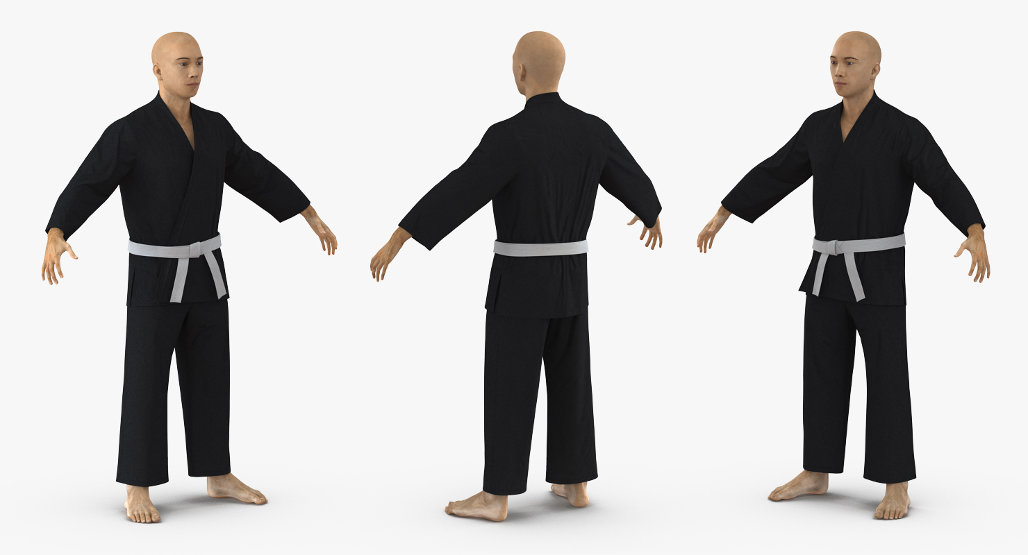 3D Japanese Karate Fighter Black Suit Rigged