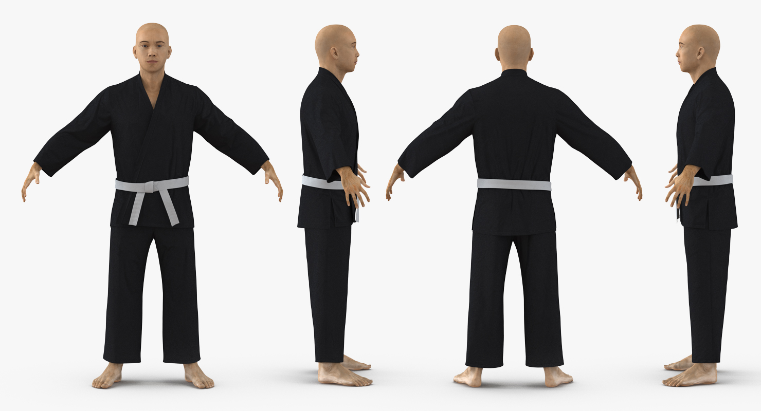 3D Japanese Karate Fighter Black Suit Rigged