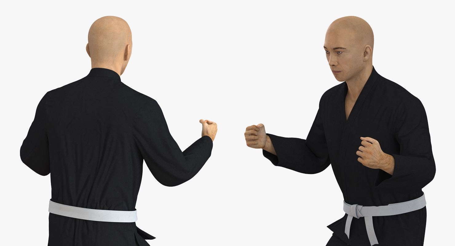 3D Japanese Karate Fighter Black Suit Rigged