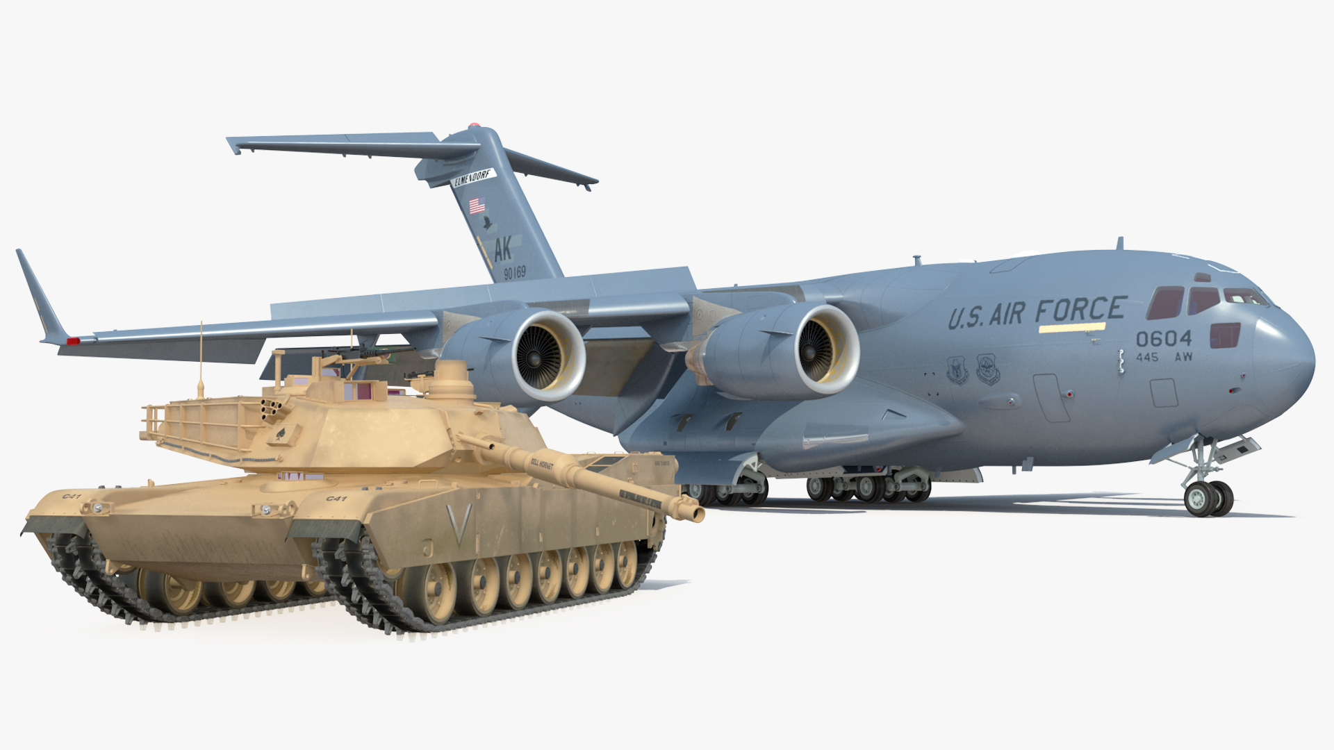 3D model M1A2 Abrams Tanks Upload on C-17 Globemaster III Rigged