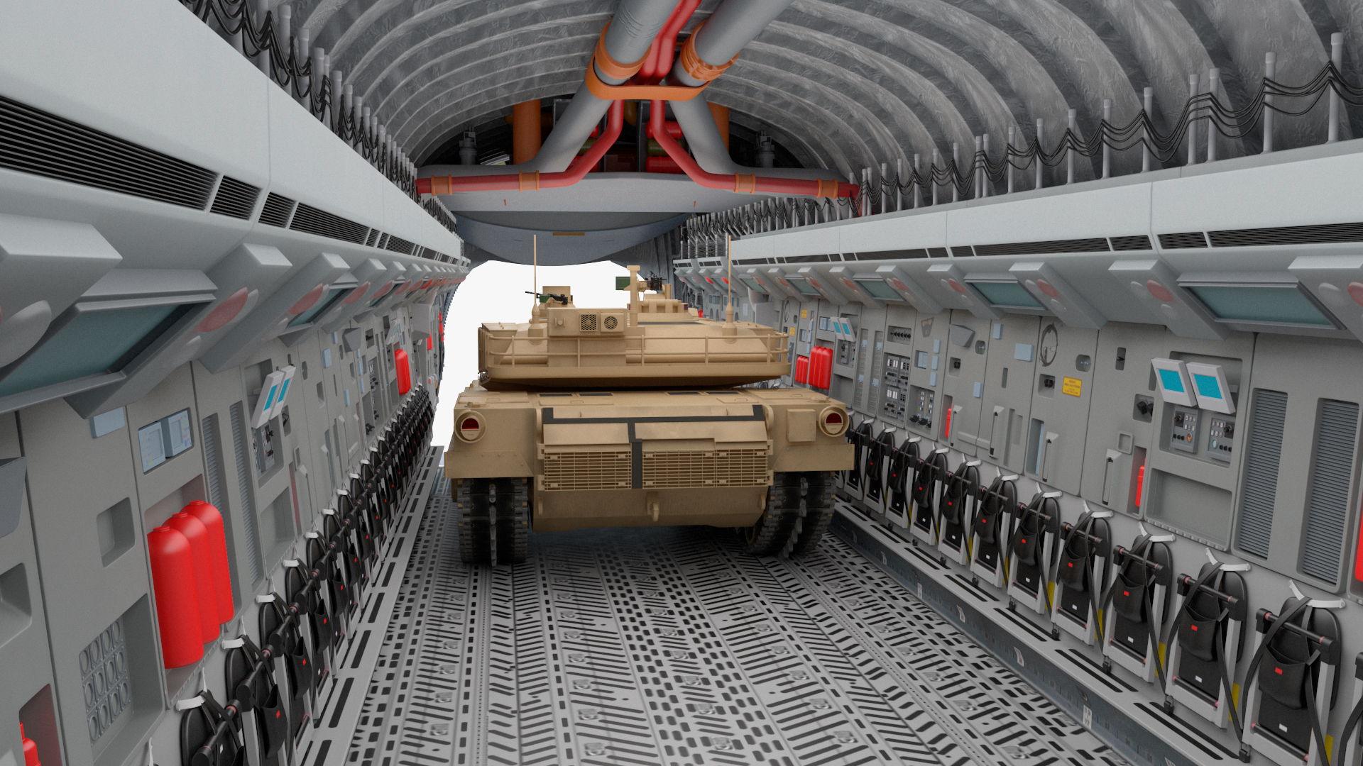 3D model M1A2 Abrams Tanks Upload on C-17 Globemaster III Rigged