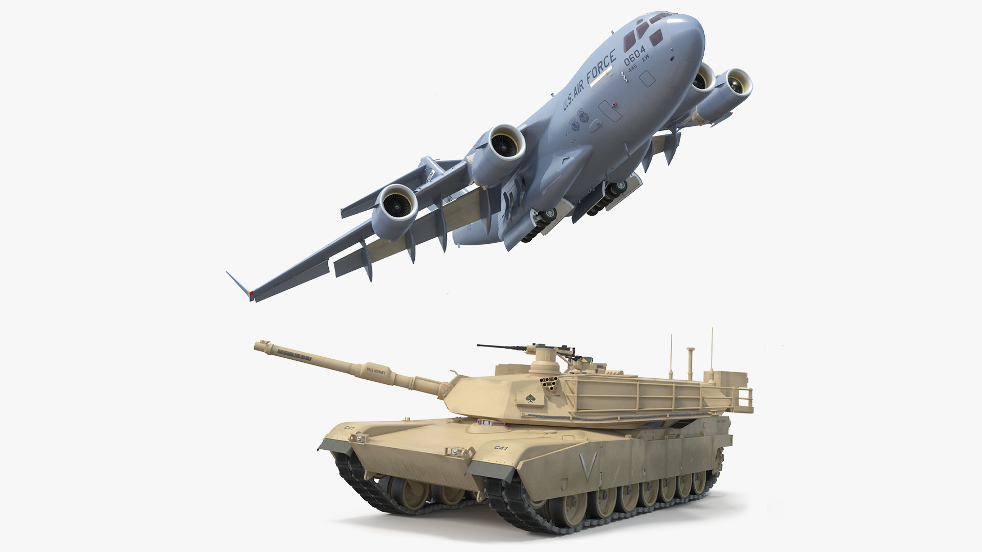 3D model M1A2 Abrams Tanks Upload on C-17 Globemaster III Rigged