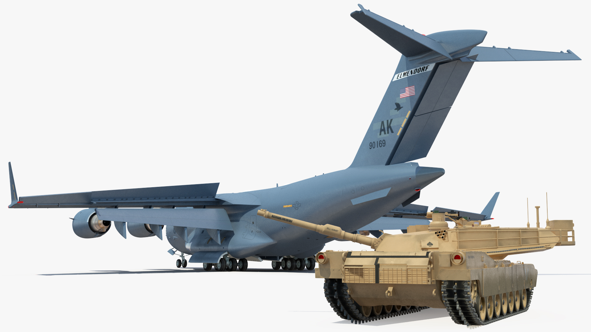 3D model M1A2 Abrams Tanks Upload on C-17 Globemaster III Rigged