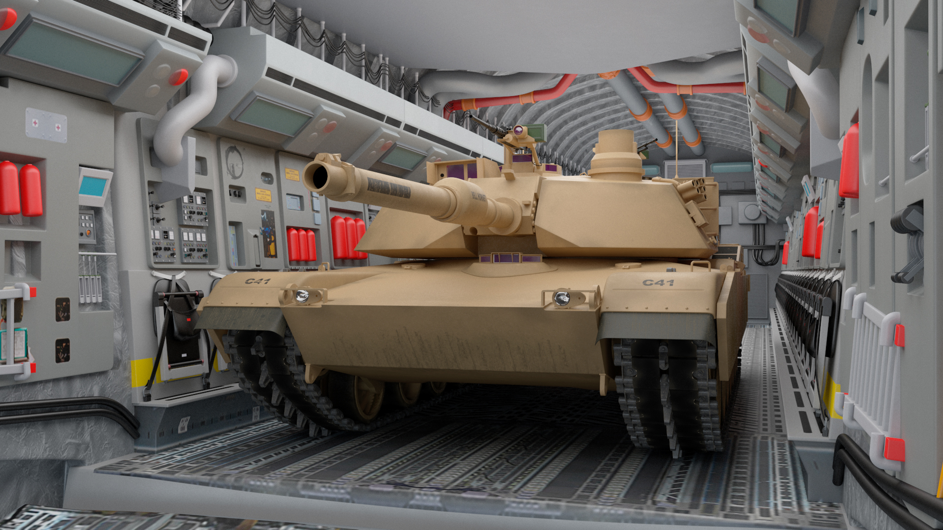 3D model M1A2 Abrams Tanks Upload on C-17 Globemaster III Rigged