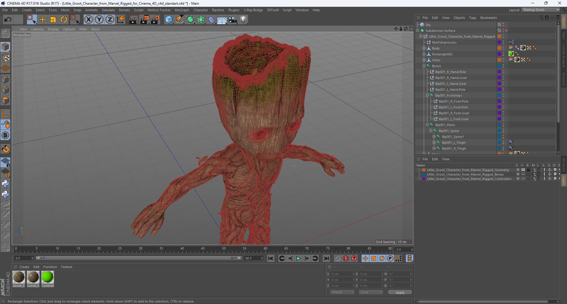 3D model Little Groot Character from Marvel Rigged for Cinema 4D