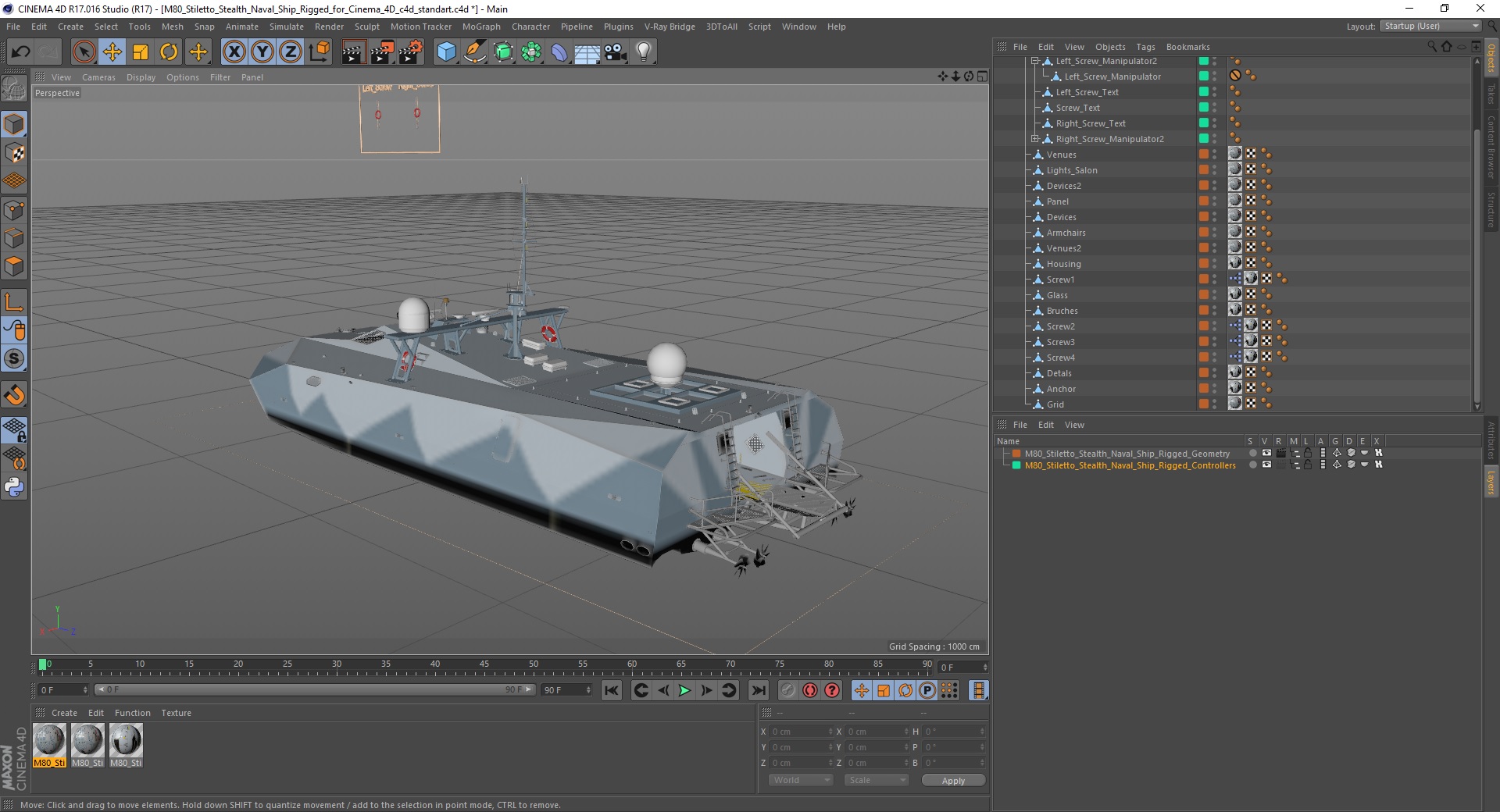 M80 Stiletto Stealth Naval Ship Rigged for Cinema 4D 3D