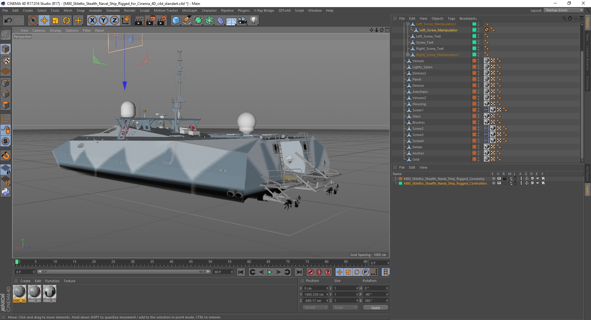 M80 Stiletto Stealth Naval Ship Rigged for Cinema 4D 3D