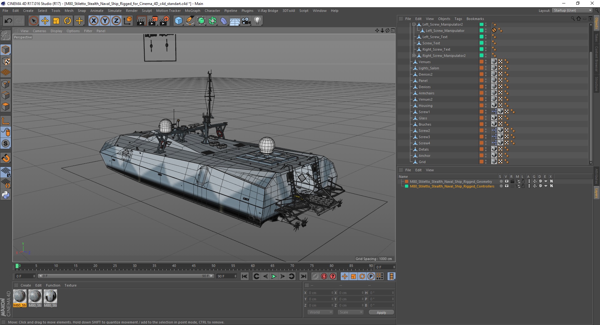 M80 Stiletto Stealth Naval Ship Rigged for Cinema 4D 3D