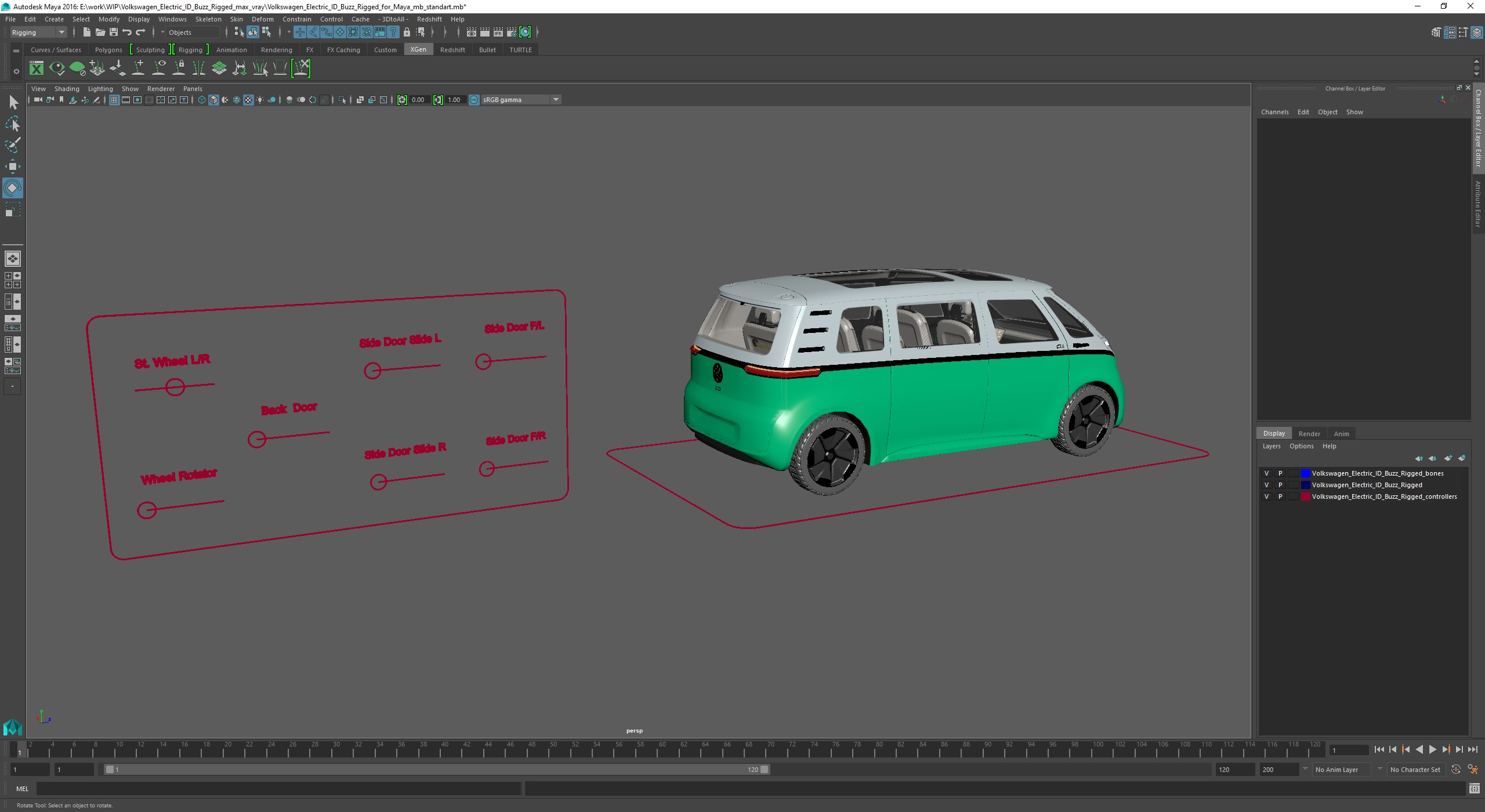 3D Volkswagen Electric ID Buzz Rigged for Maya model