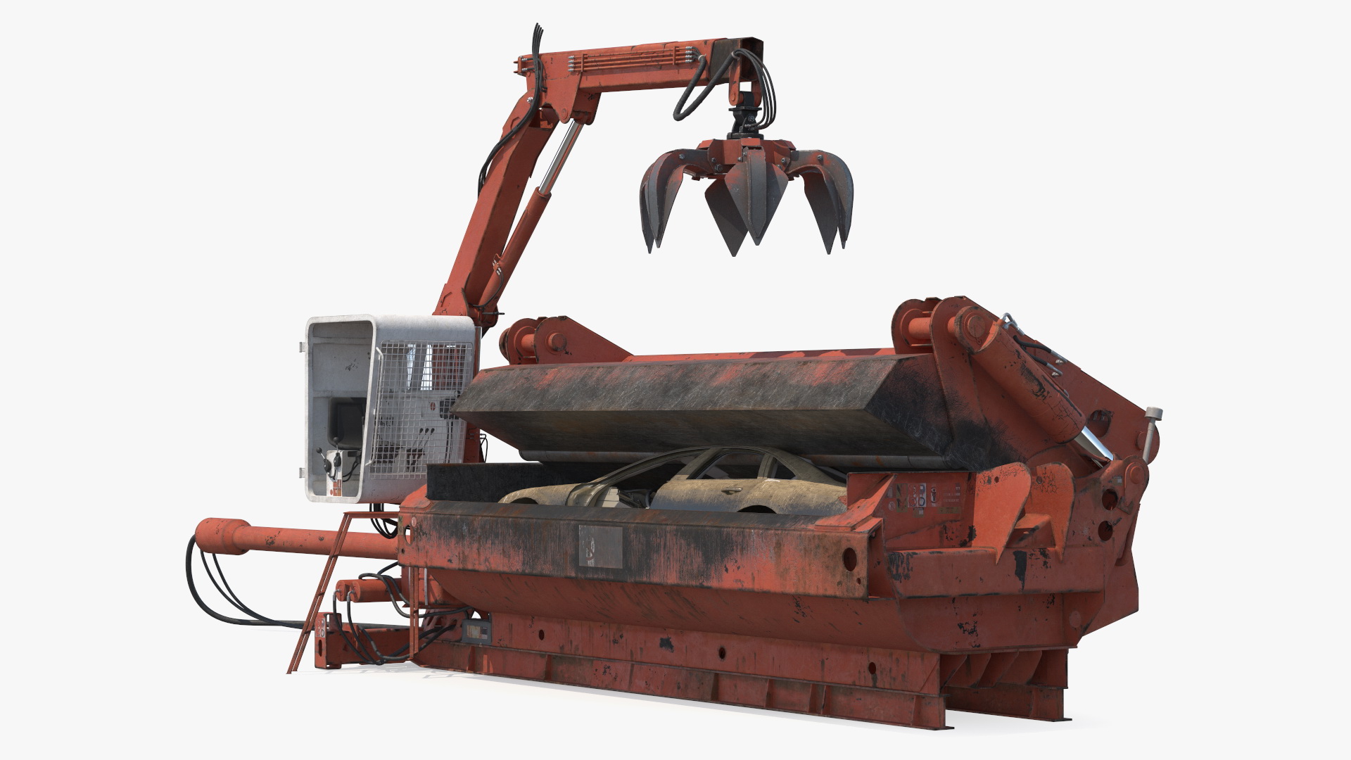 3D model Portable Metal Baler with Scrap Car