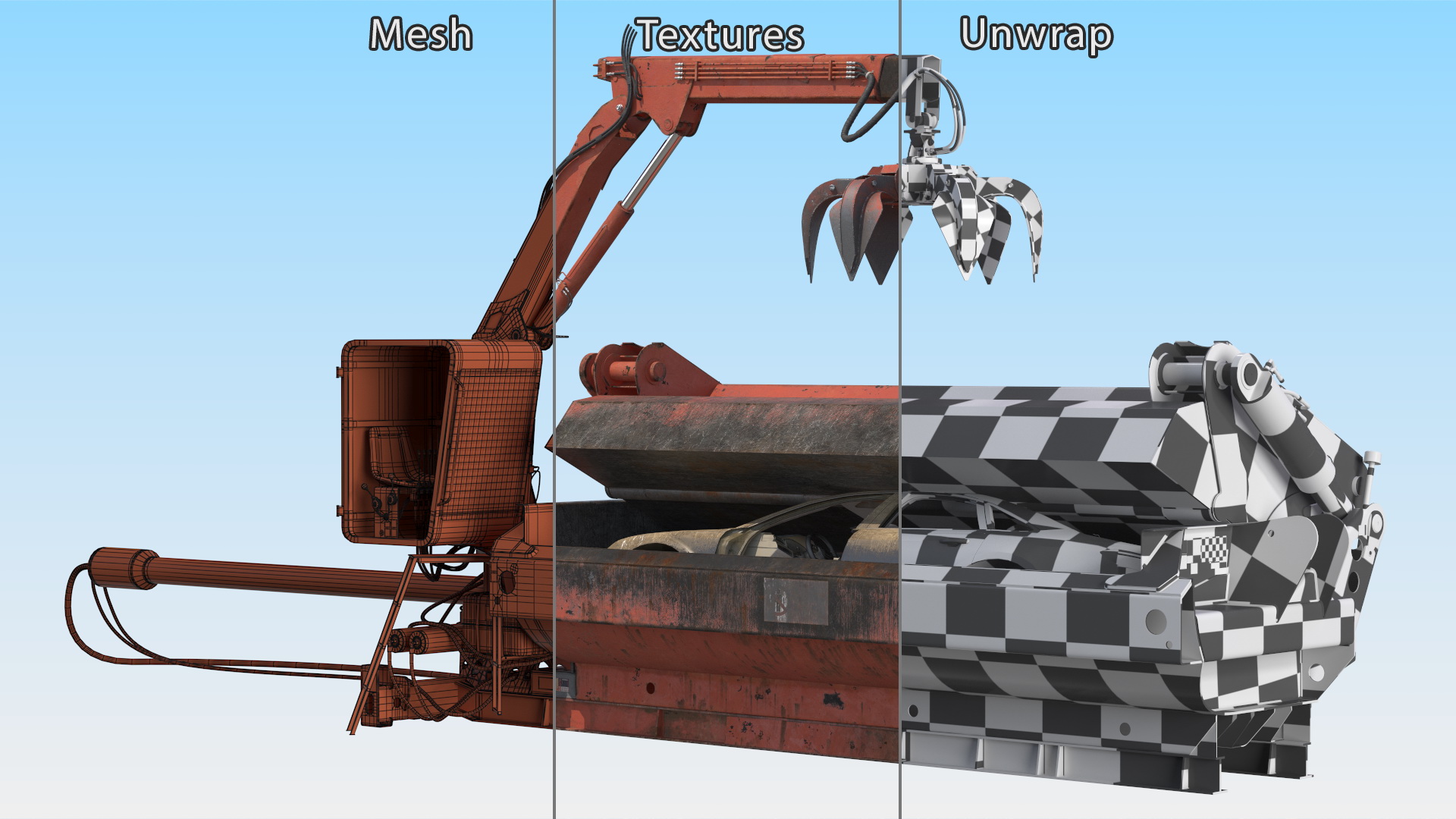 3D model Portable Metal Baler with Scrap Car