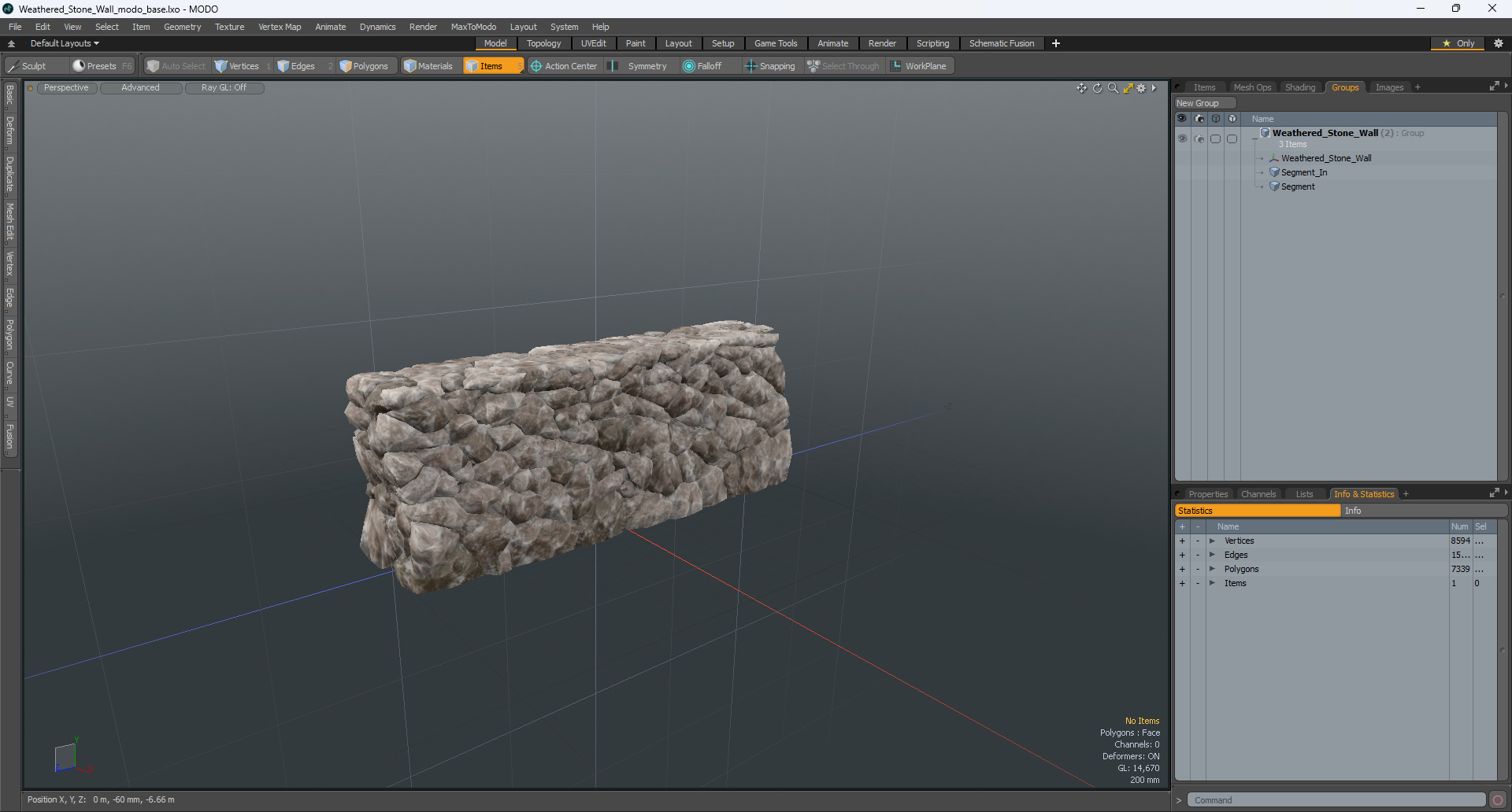 3D model Weathered Stone Wall