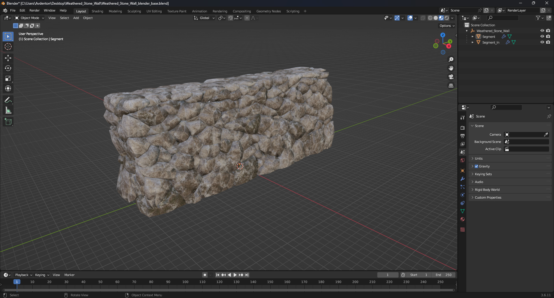 3D model Weathered Stone Wall