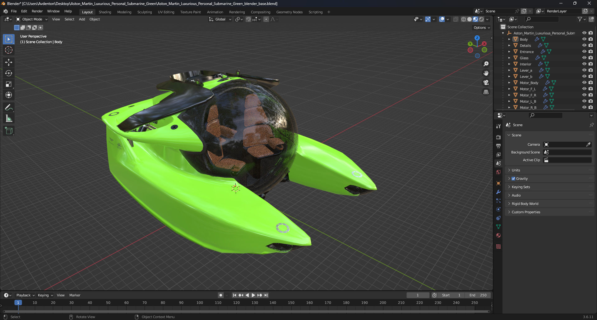 Aston Martin Luxurious Personal Submarine Green 3D