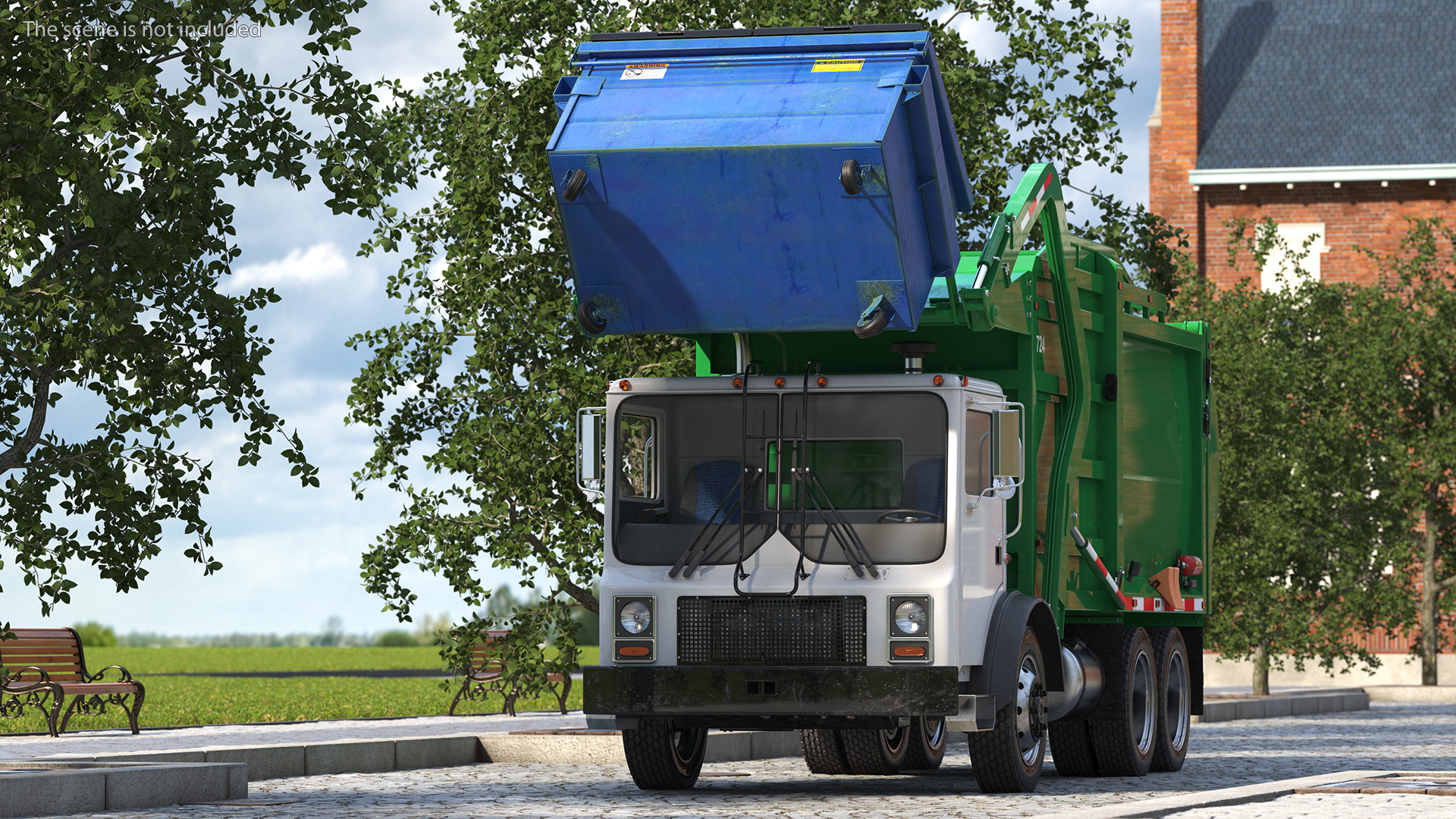 3D Trash Truck Generic with Dumpster Blue model