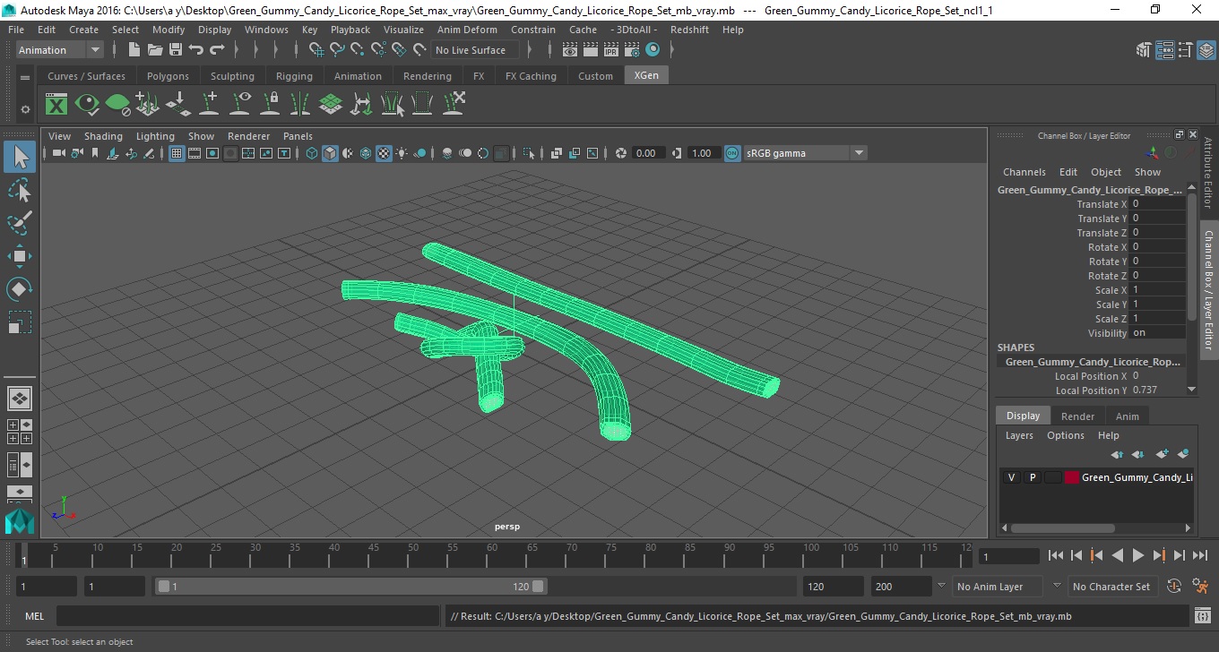 3D model Green Gummy Candy Licorice Rope Set
