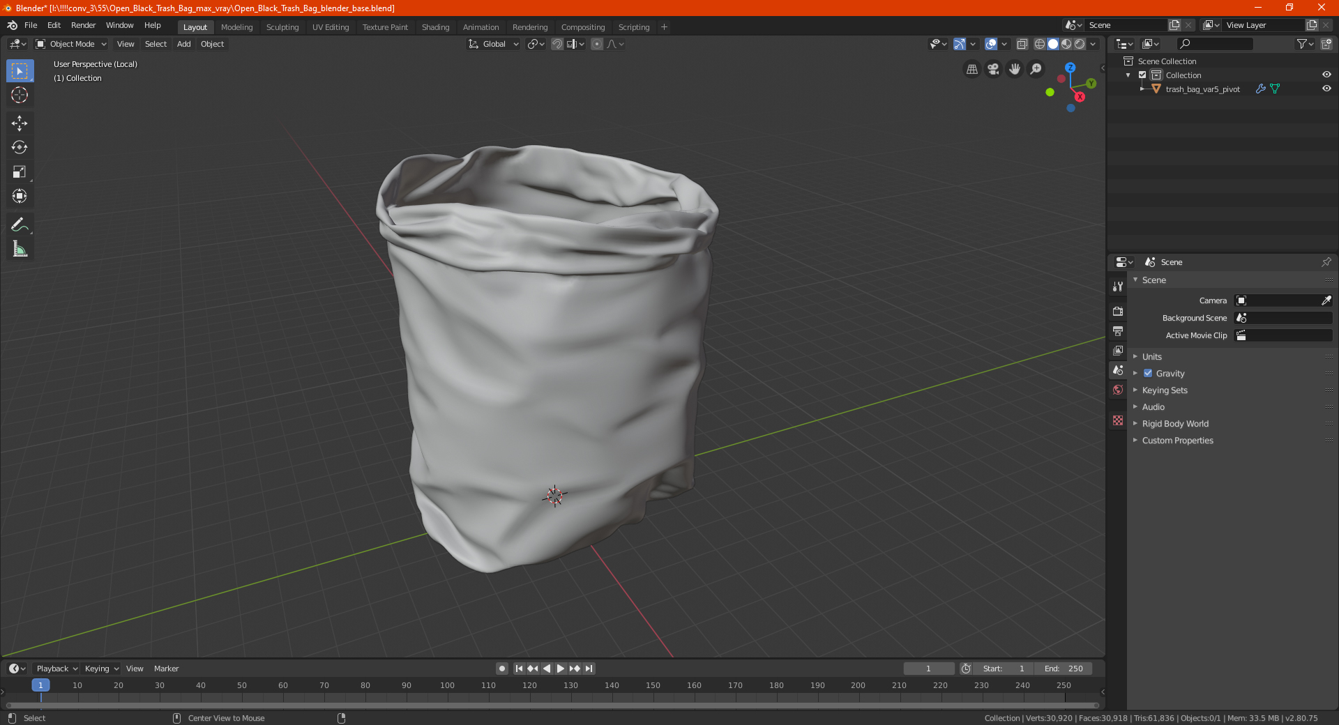 3D model Open Black Trash Bag