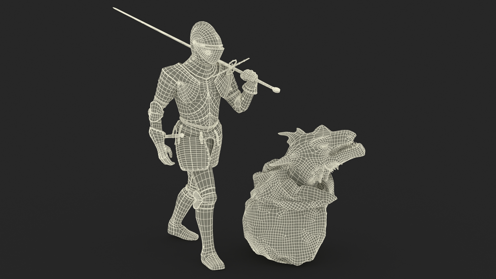 3D Knight with Severed Dragon Head