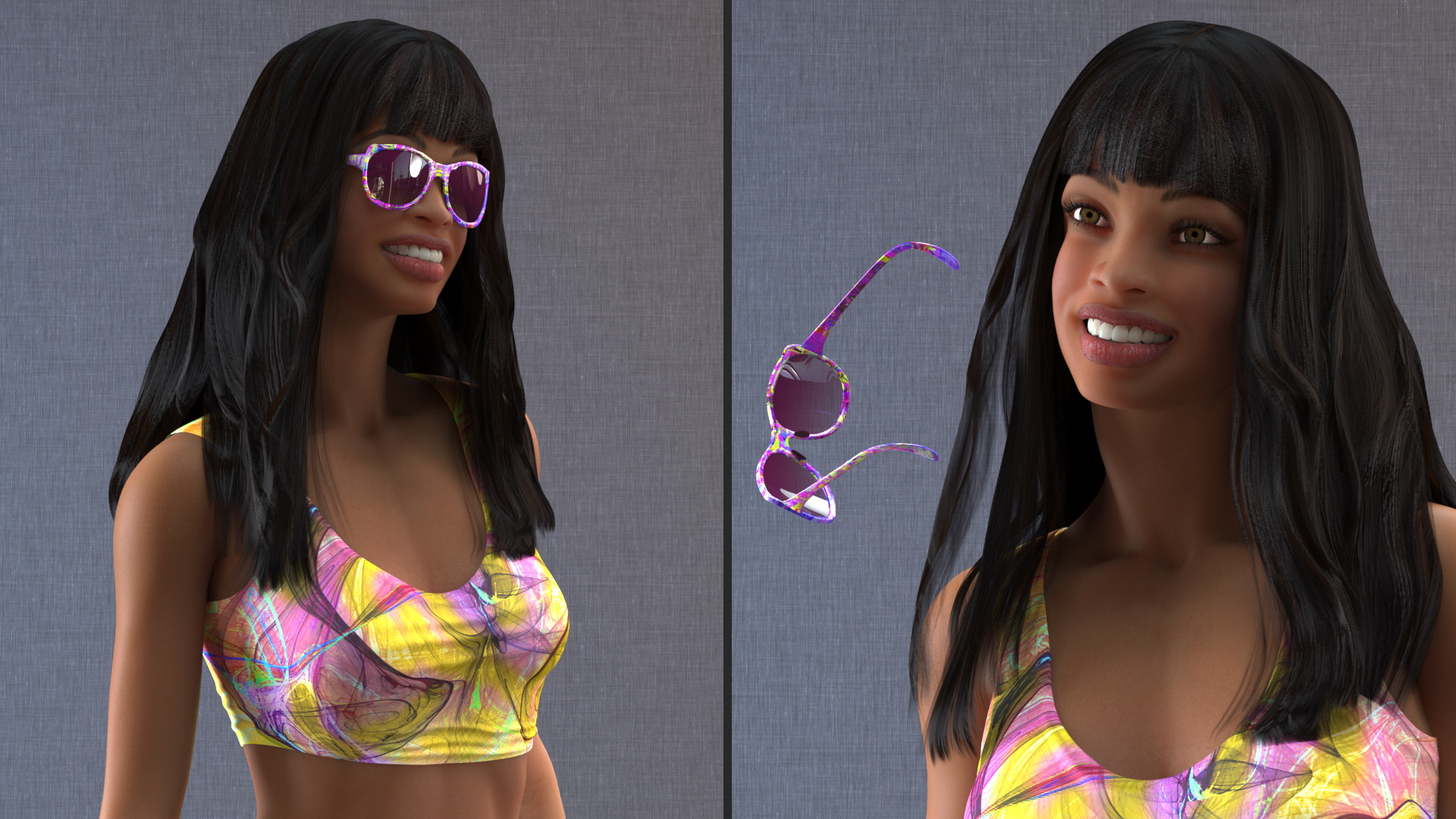 Beach Style Young Light Skin Black Woman Standing Pose 3D model