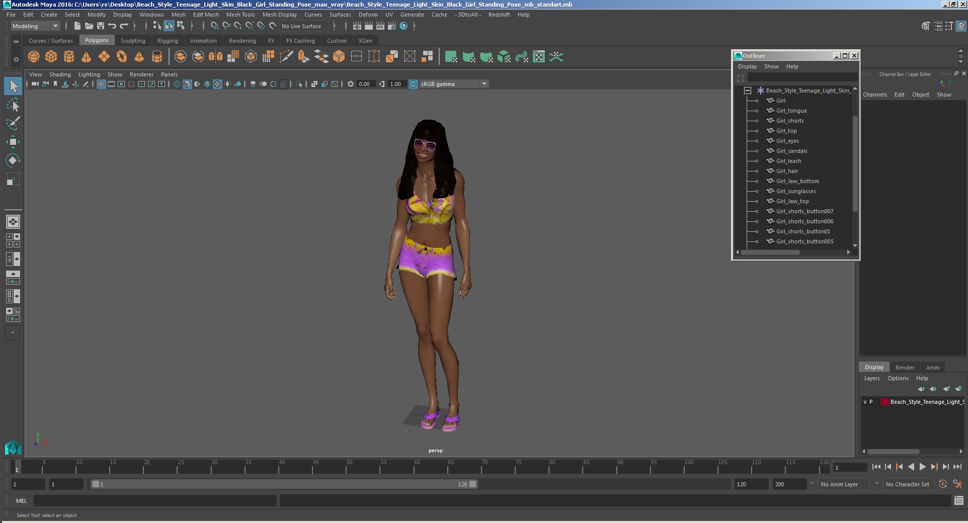 Beach Style Young Light Skin Black Woman Standing Pose 3D model