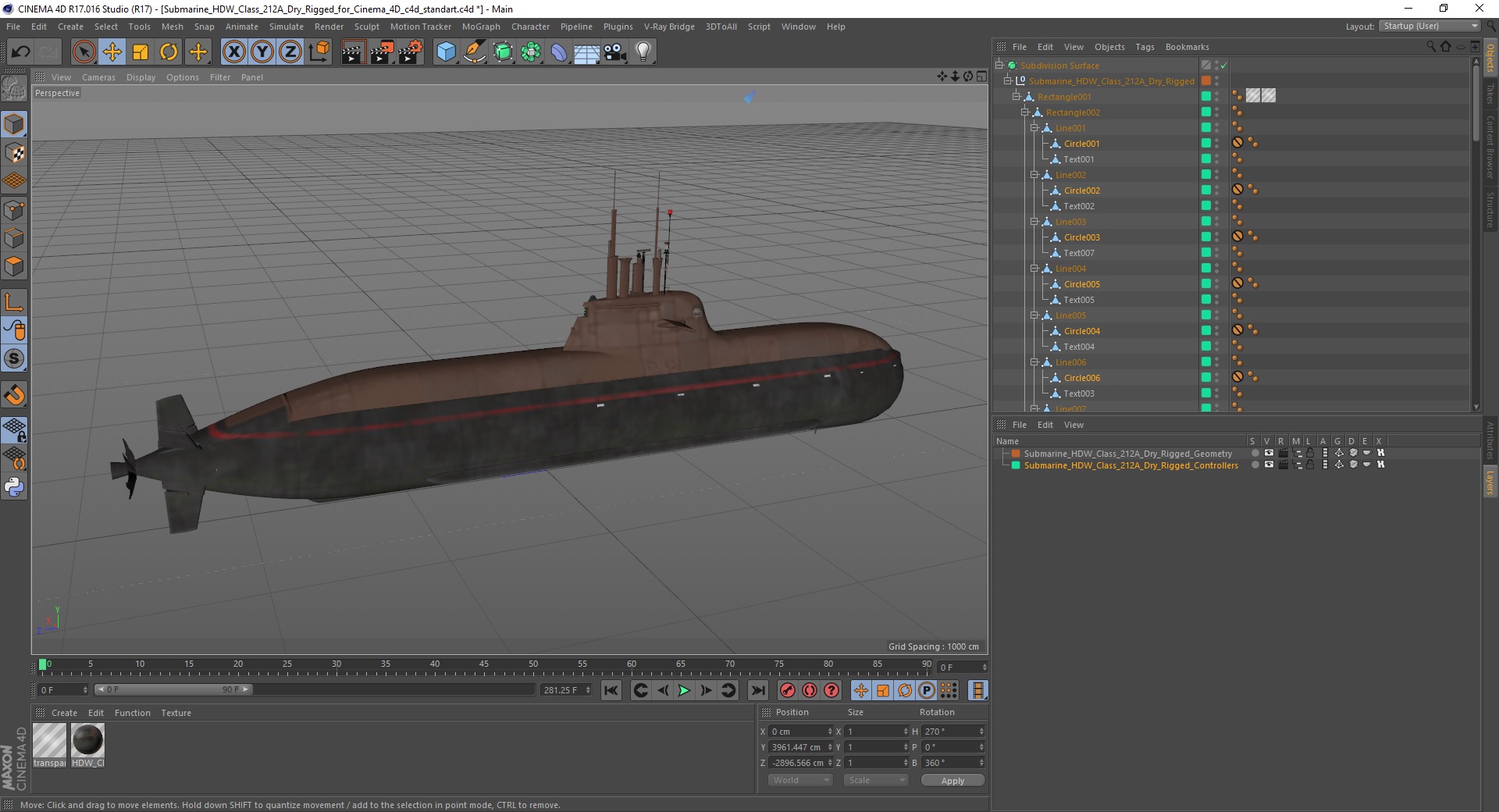 Submarine HDW Class 212A Dry Rigged for Cinema 4D 3D model