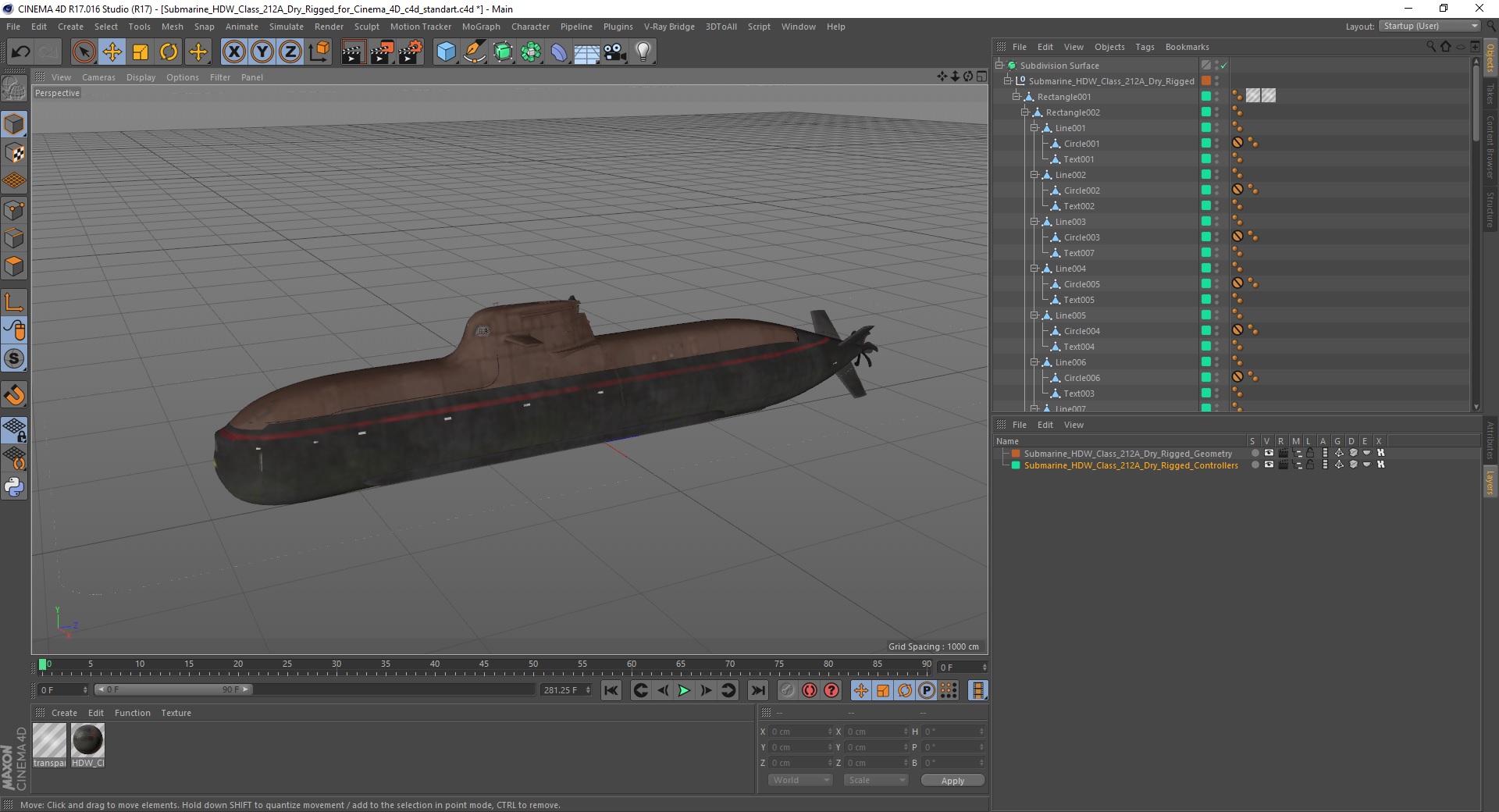 Submarine HDW Class 212A Dry Rigged for Cinema 4D 3D model