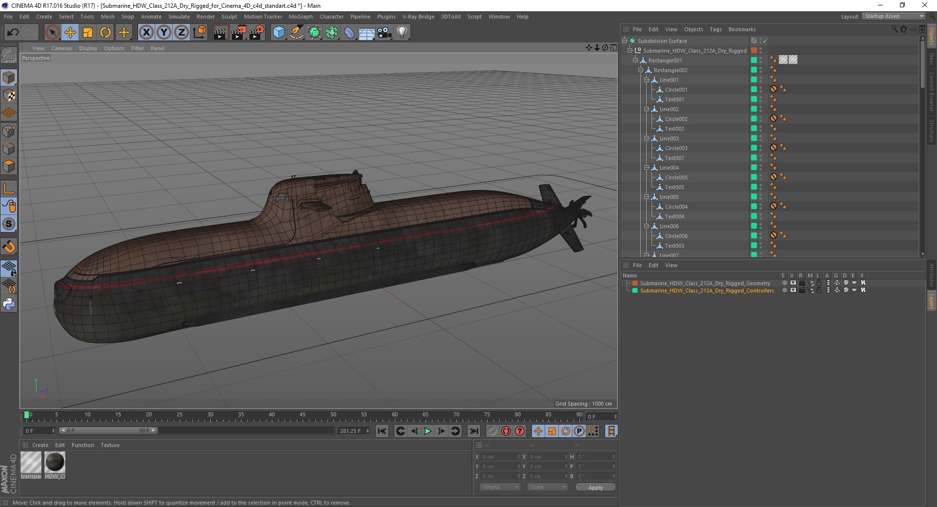 Submarine HDW Class 212A Dry Rigged for Cinema 4D 3D model