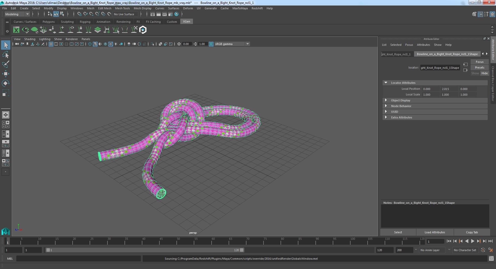 3D Bowline on a Bight Knot Rope model