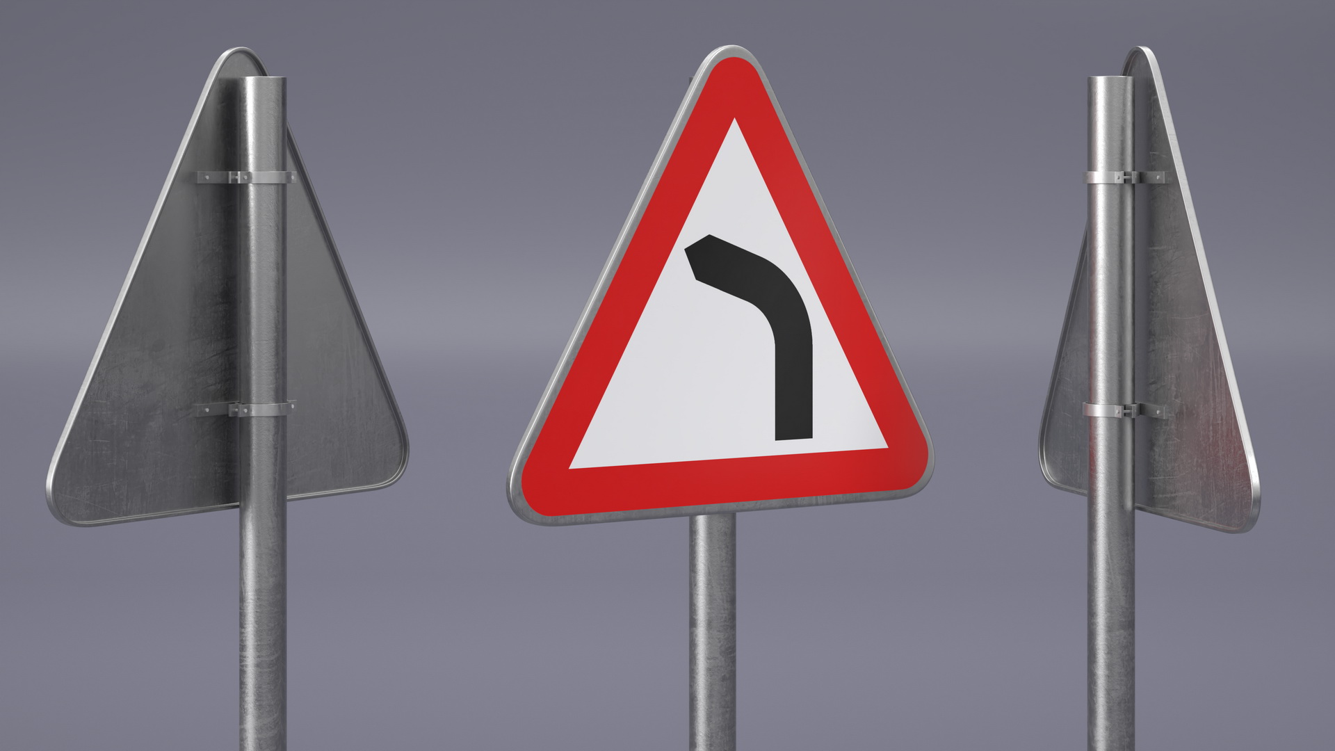 Bend to Left Road Sign 3D