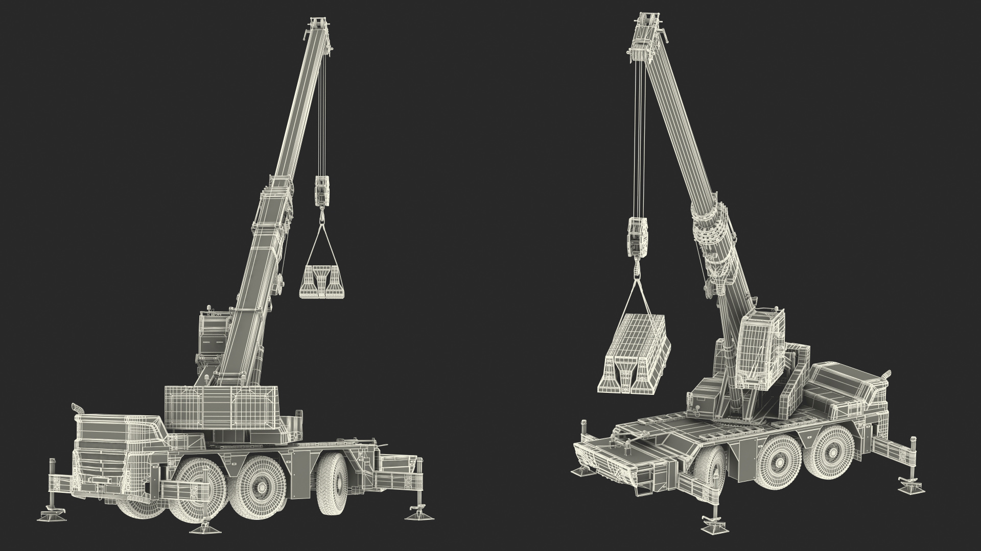 3D Mobile Crane Liebherr with Concrete Barriers Rigged