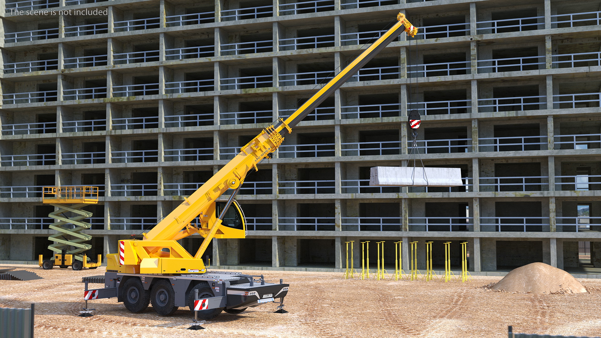 3D Mobile Crane Liebherr with Concrete Barriers Rigged