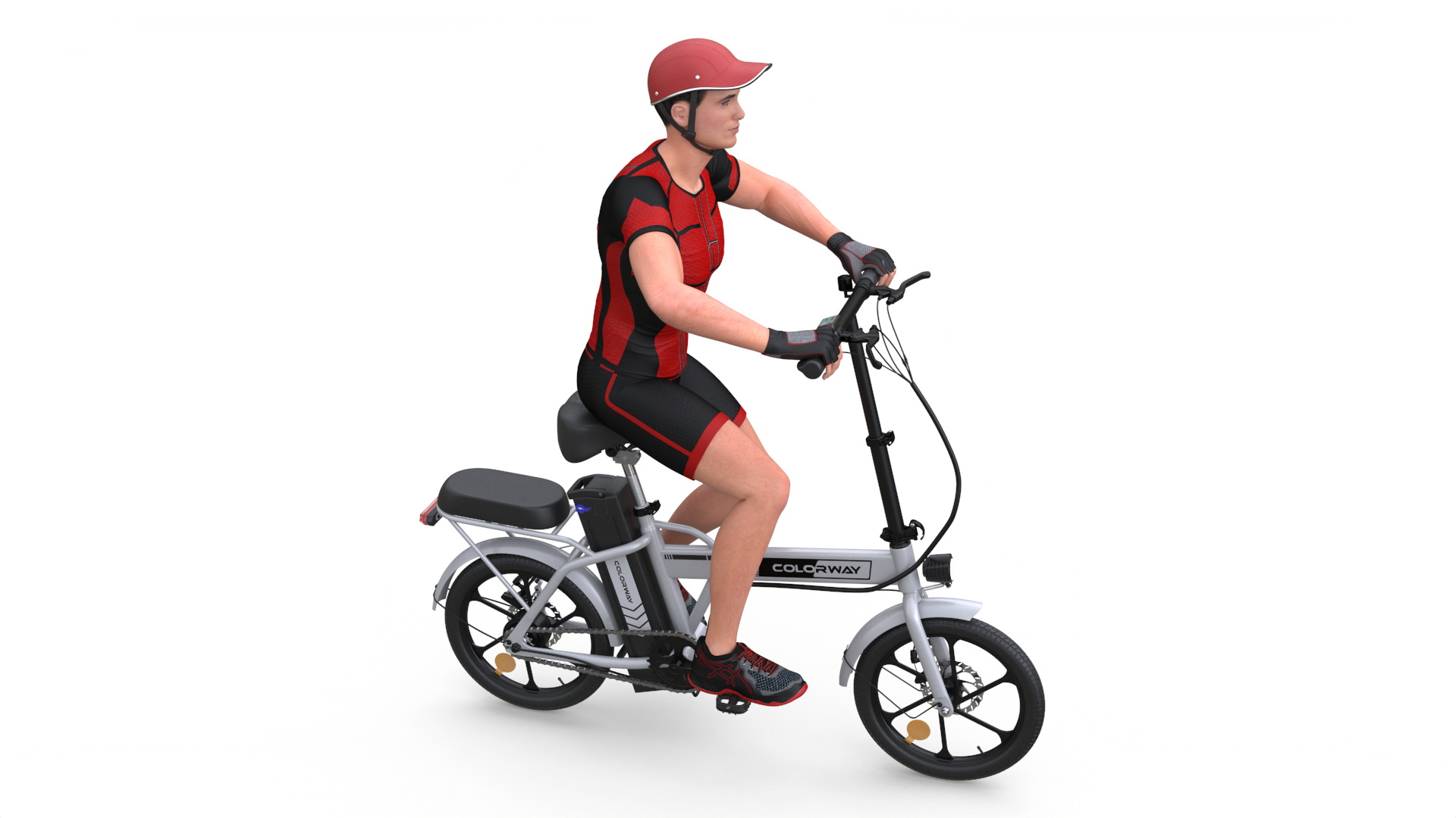 3D Cyclist Character in Red Safety Helmet model