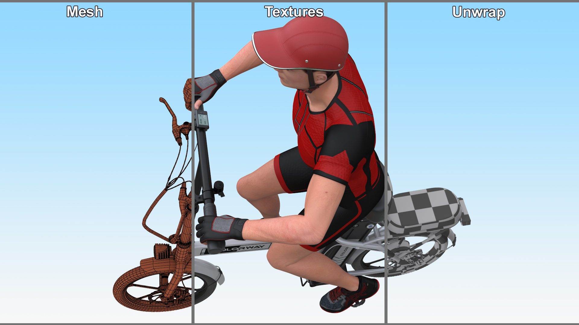 3D Cyclist Character in Red Safety Helmet model