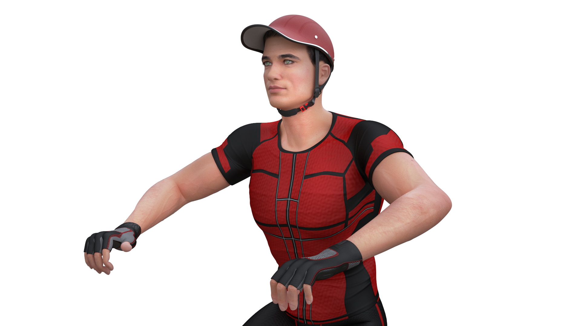 3D Cyclist Character in Red Safety Helmet model