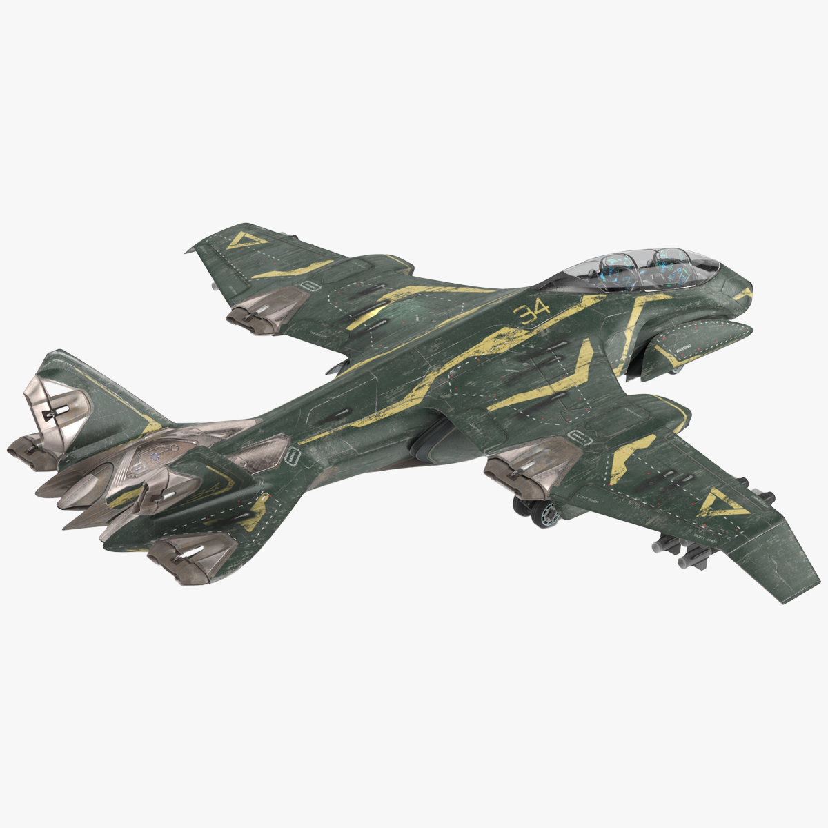 3D Futuristic Damaged Fighter Aircraft Rigged for Cinema 4D