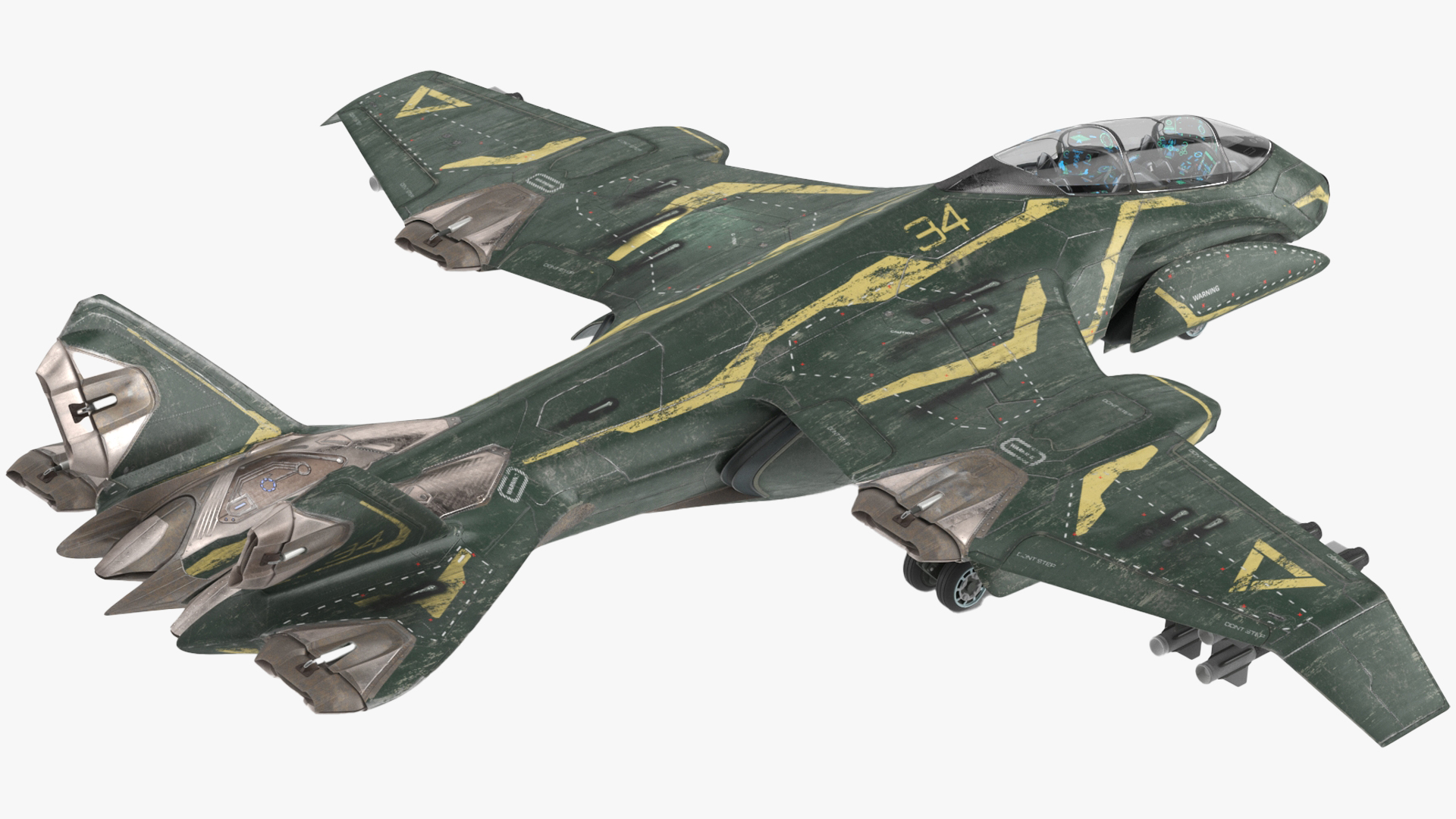 3D Futuristic Damaged Fighter Aircraft Rigged for Cinema 4D