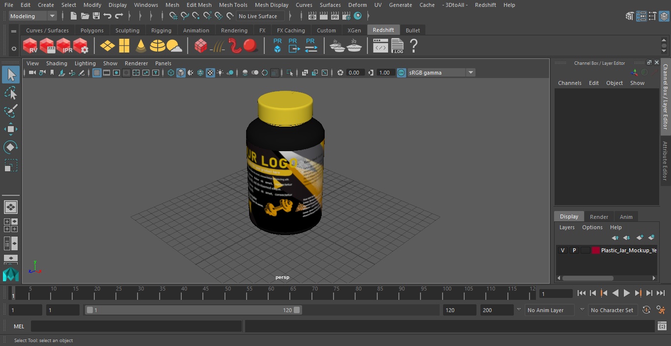 3D model Plastic Jar Mockup Yellow