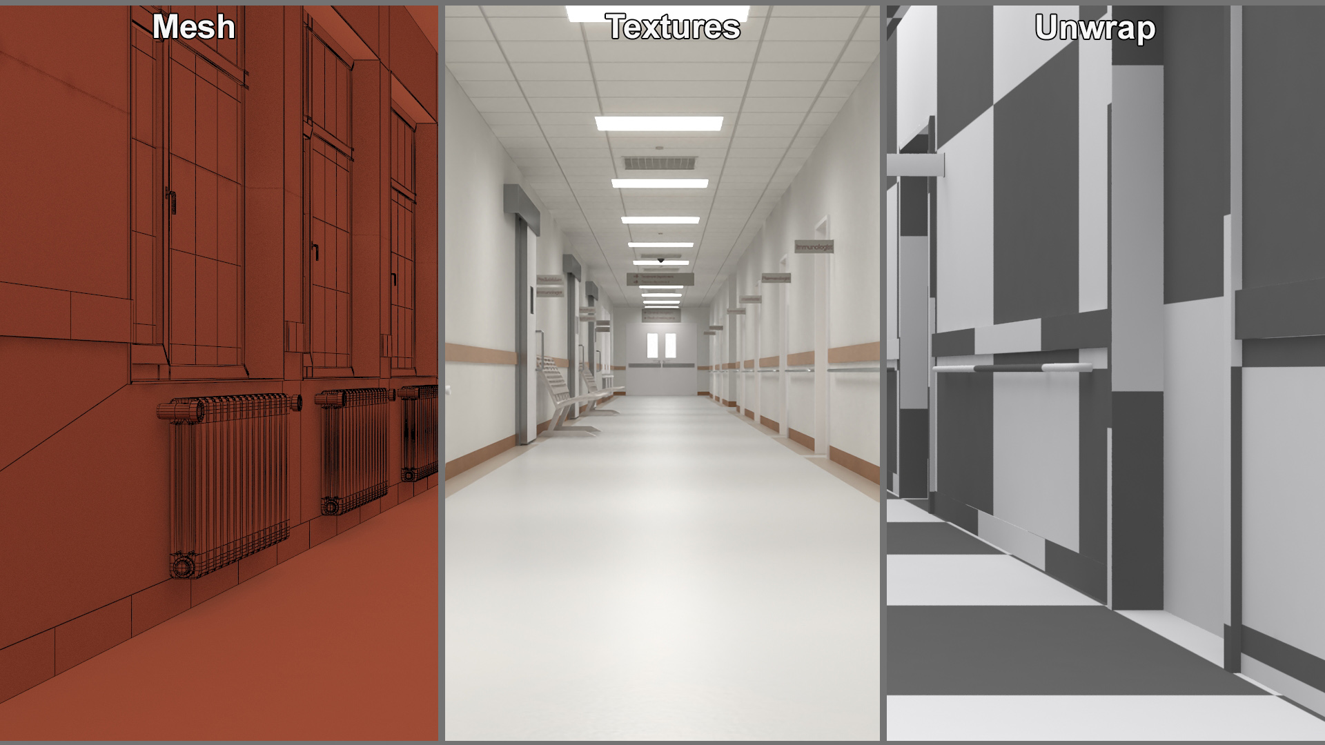 Hospital Hallway Straight Corridor 3D model