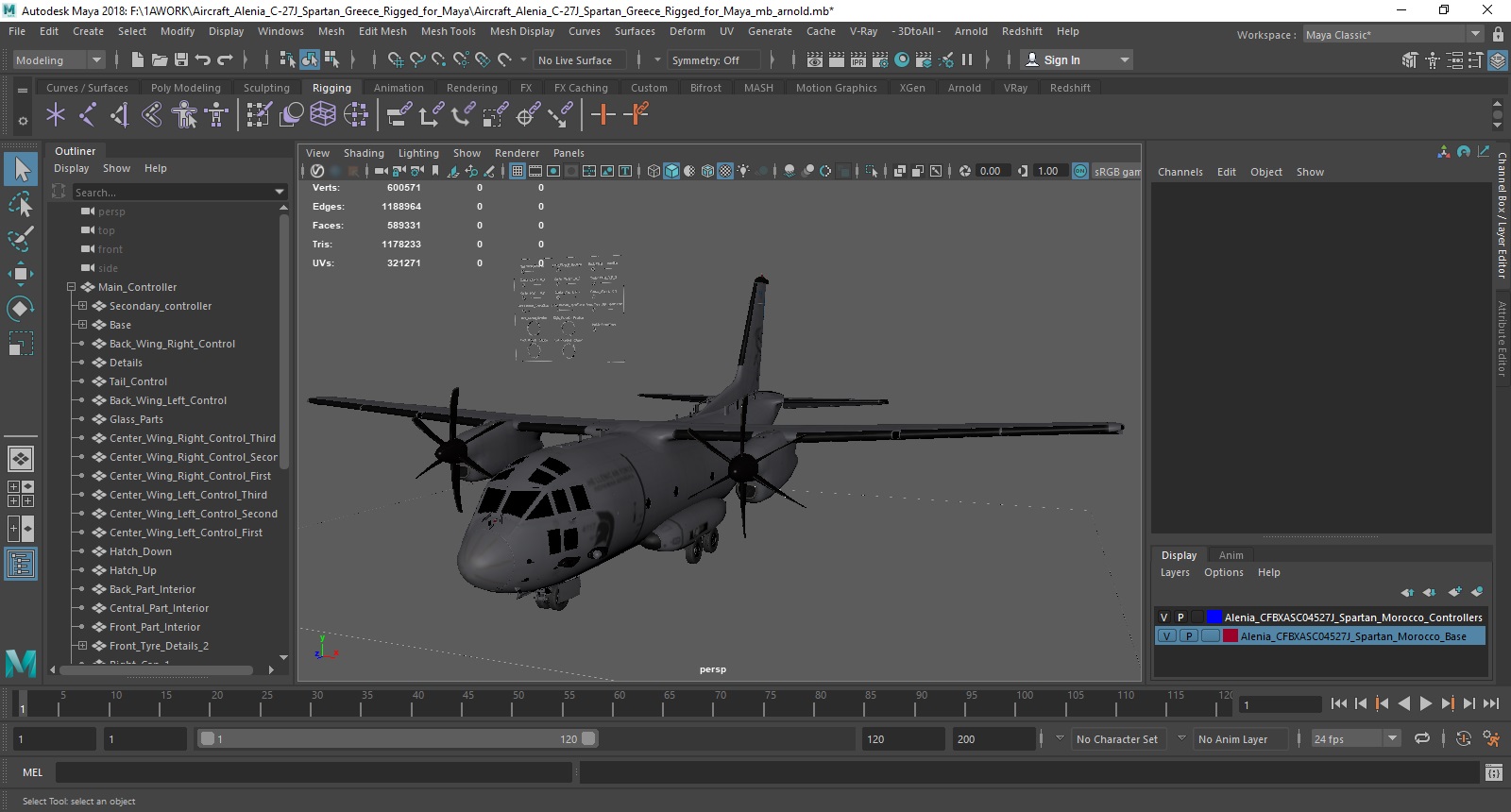 Aircraft Alenia C-27J Spartan Greece Rigged for Maya 3D