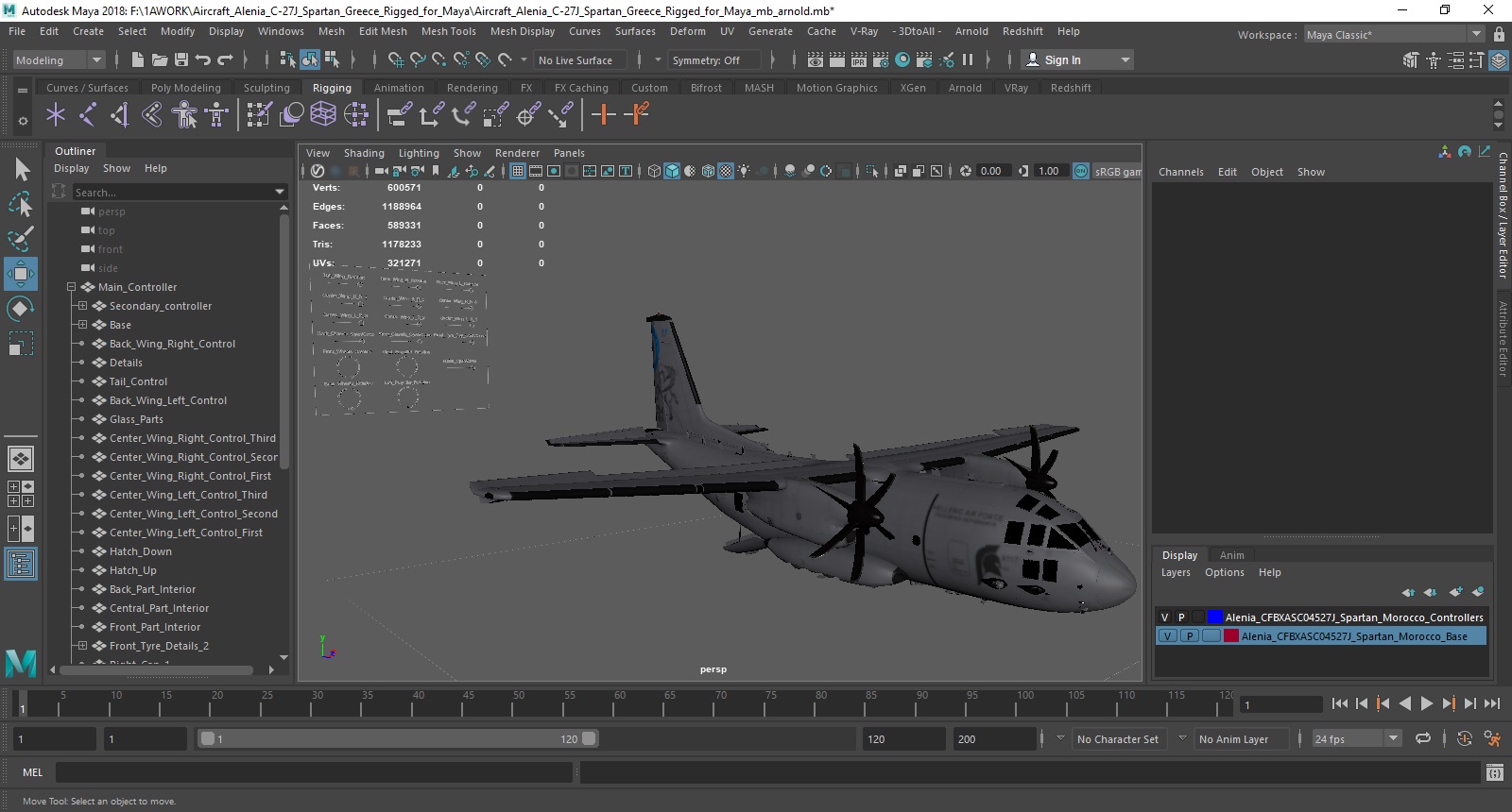 Aircraft Alenia C-27J Spartan Greece Rigged for Maya 3D