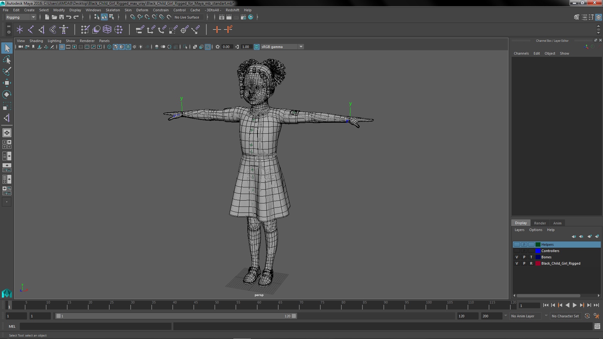 Black Child Girl Rigged for Maya 3D