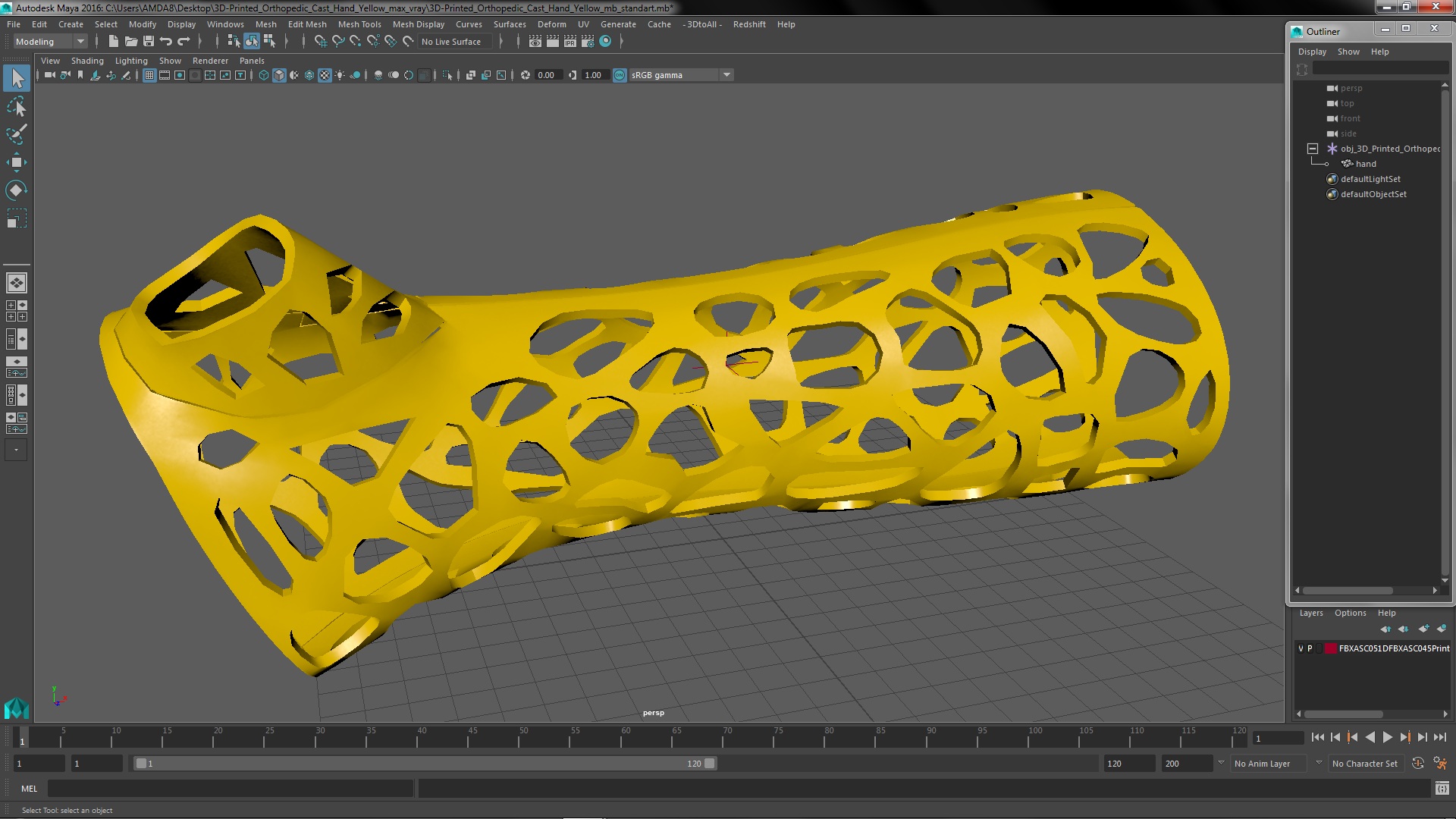 3D 3D-Printed Orthopedic Cast Hand Yellow model