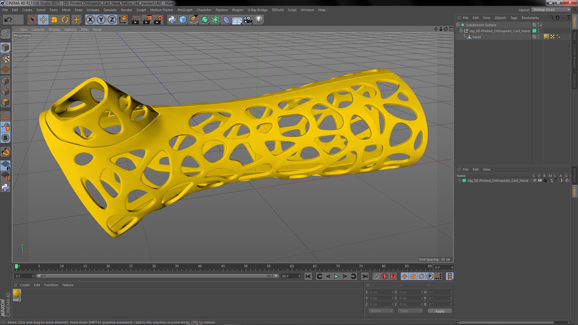 3D 3D-Printed Orthopedic Cast Hand Yellow model